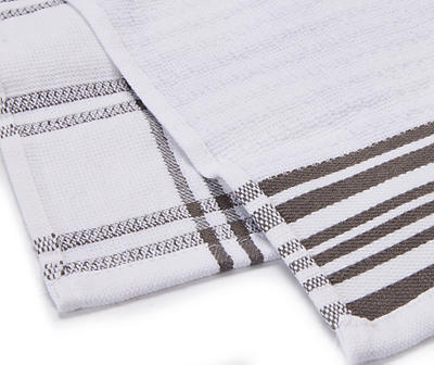 White & Gray Plaid & Stripe Cotton Kitchen Towels, 2-Pack
