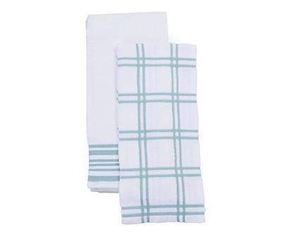 White & Light Blue Grid Plaid Kitchen Towels, 2-Pack