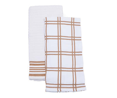 White & Sand Grid Plaid Kitchen Towels, 2-Pack