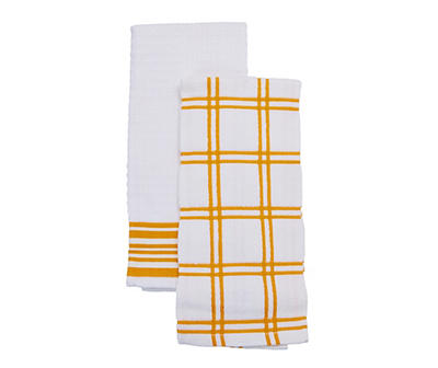 White & Orange Grid Plaid Kitchen Towels, 2-Pack