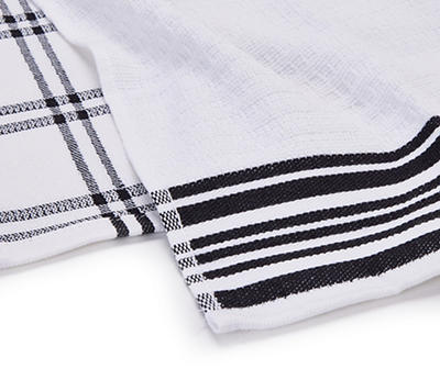 White & Black Plaid & Stripe Cotton Kitchen Towels, 2-Pack
