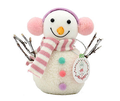 Pink Earmuffs & Scarf Cable Knit Snowman