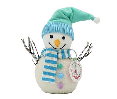 Blue Hat & Scarf Cable Knit Snowman