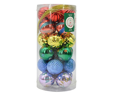 Red, Green & Blue Shatterproof Ornaments, 24-Pack
