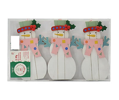 Wood Snowman Ornaments, 3-Pack