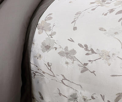 Coogan Gray & White Leaf Print Queen 5-Piece Comforter Set