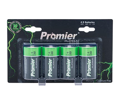 Platinum D Alkaline Battery, 4-Pack