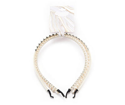 Silver & Ivory Imitation Pearl 3-Piece Beaded Headband Set