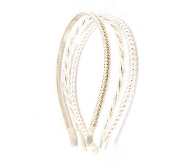 Ivory Imitation Pearl 3-Piece Beaded Headband Set