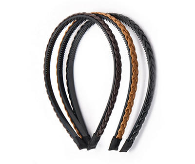 Brown & Black 3-Piece Braided Faux Leather Headband Set