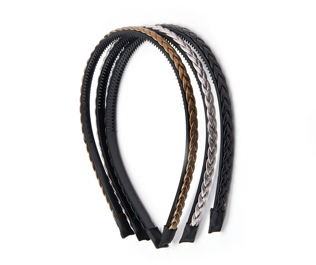 Pewter & Bronze 3-Piece Braided Faux Leather Headband Set