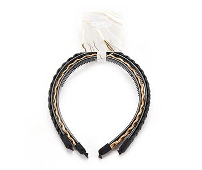 Gold & Black 2-Piece Braided Faux Leather Headband Set