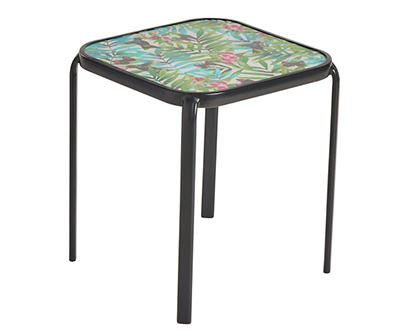 Tropical Palms Glass Patio Stacking Side Table