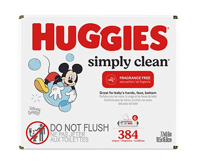 Huggies Simply Clean Unscented Baby Wipes, 6 Flip-Top Packs (384 Wipes Total)