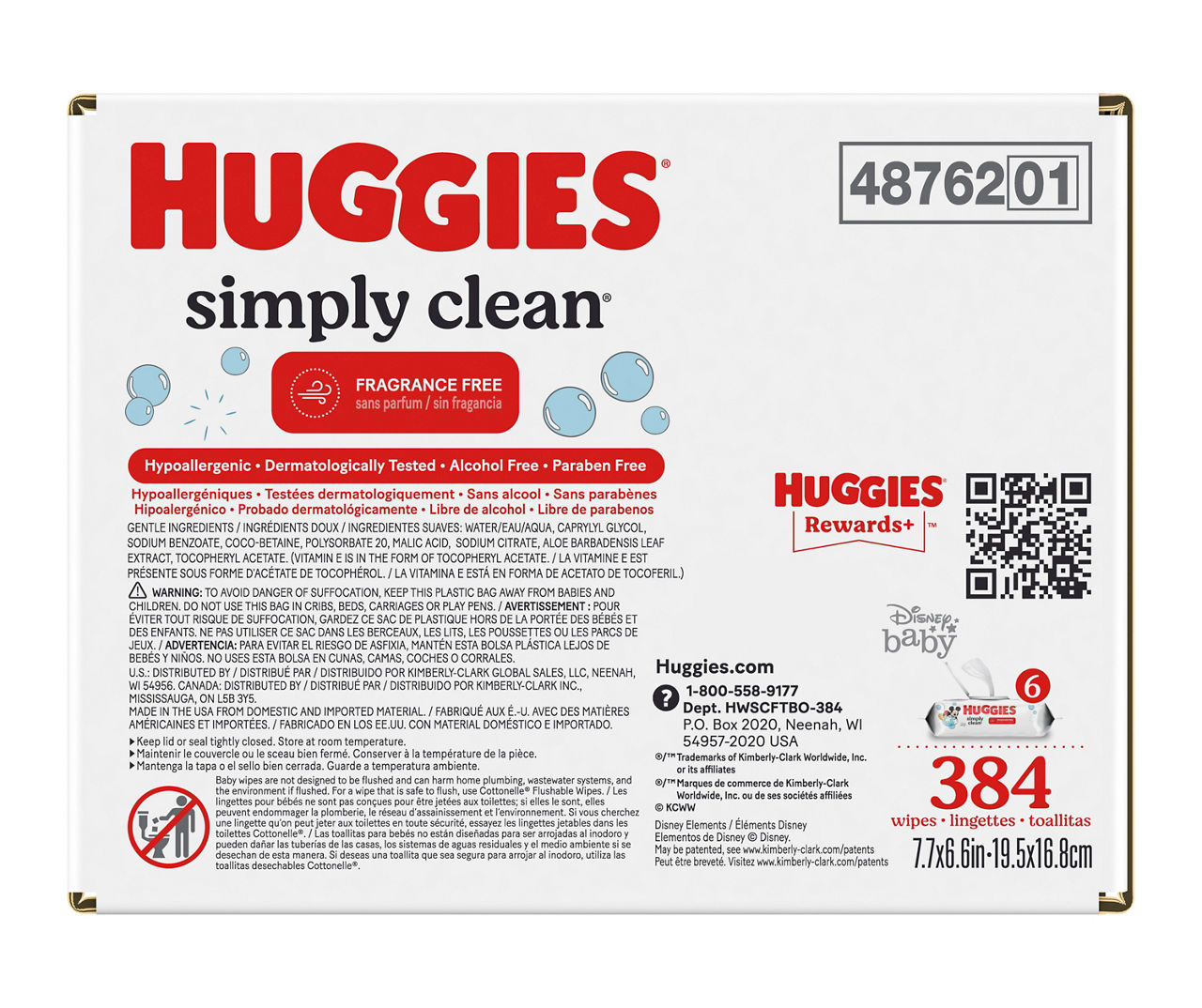 Huggies Simply Clean Wipes, Disney Baby, Fragrance Free - 64 wipes