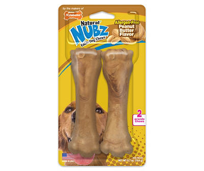 Nylabone Natural Nubz Peanut Butter Flavor Grande Edible Dog Chew Treats, 2-Pack