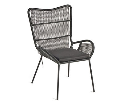 Black Wicker Wingback Cushioned Patio Chair