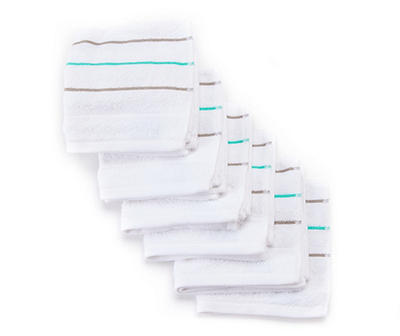 Somanic White & Turquoise Stripe Washcloths, 6-Pack