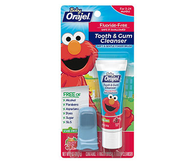 Orajel Elmo Fluoride-Free Tooth & Gum Cleanser with Finger Brush, Combo Pack, Fruity Fun Flavored Non-Fluoride, 1.0 oz.