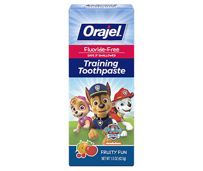 Orajel Paw Patrol Fluoride-Free Training Toothpaste, Fruity Fun Flavor, One 1.5oz Tube: Orajel #1 Pediatrician Recommended Brand for Kids Non-Fluoride Toothpaste