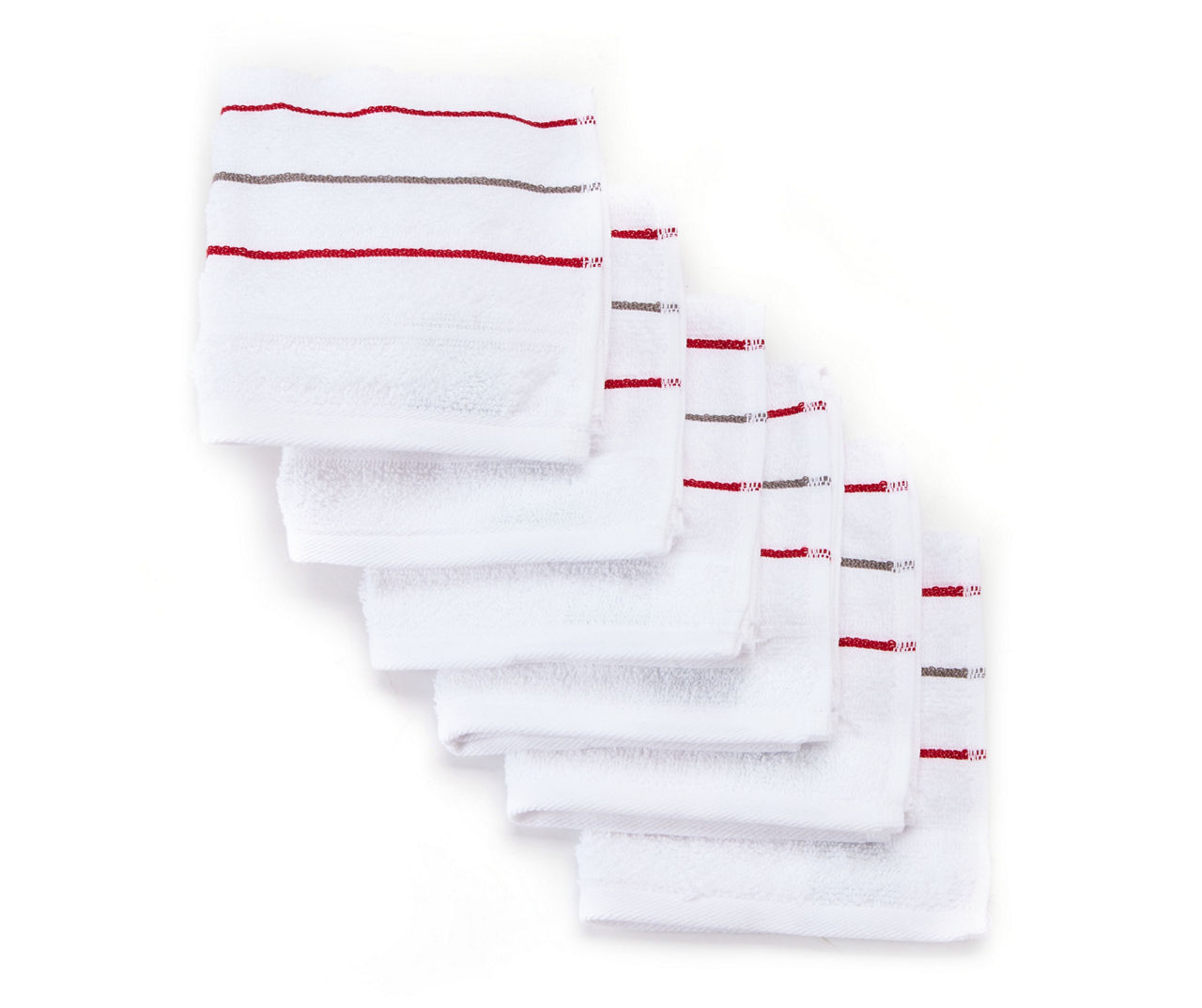 Somanic White & Red Stripe Washcloths, 6-Pack