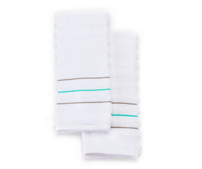 Somanic White & Turquoise Stripe Hand Towels, 2-Pack