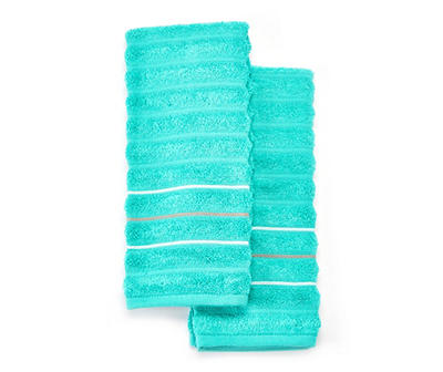 Somanic Turquoise & White Stripe Hand Towels, 2-Pack