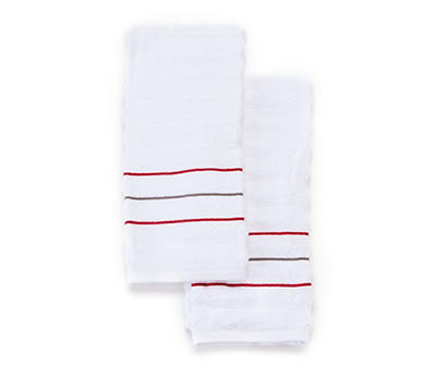 Somanic White & Red Stripe Hand Towels, 2-Pack
