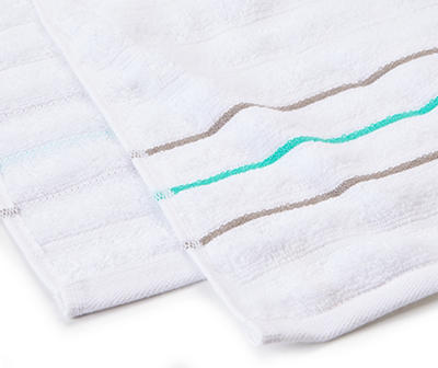Somanic White & Turquoise Stripe Hand Towels, 2-Pack