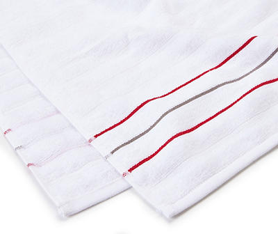 Somanic White & Red Stripe Washcloths, 6-Pack