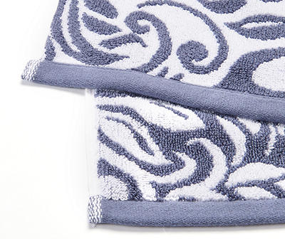 Denim Blue Scrollwork Floral Performance Bath Towel