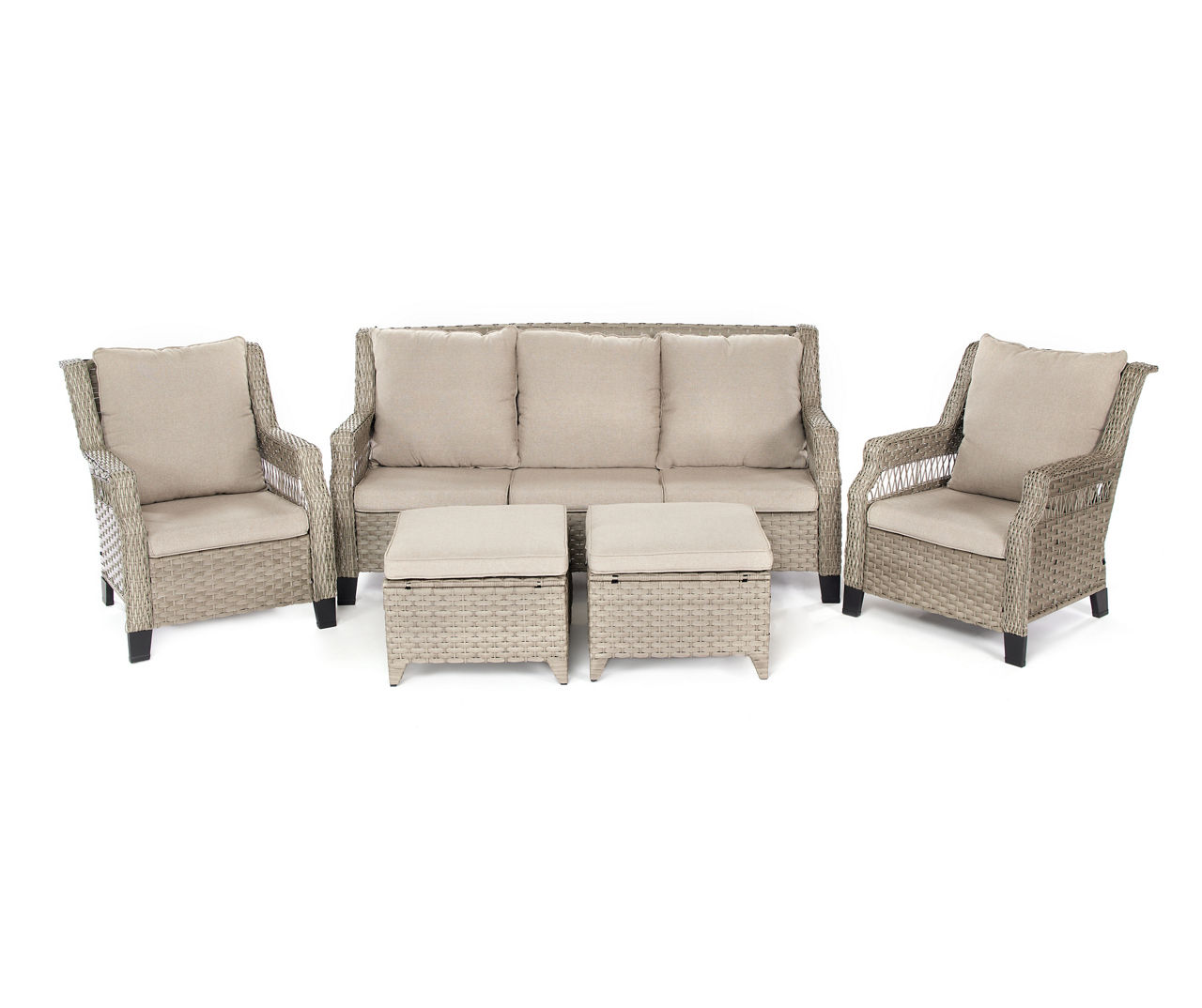 Real Living Bancroft 5 Piece Wicker Cushioned Patio Seating Set with Tan Cushions Big Lots