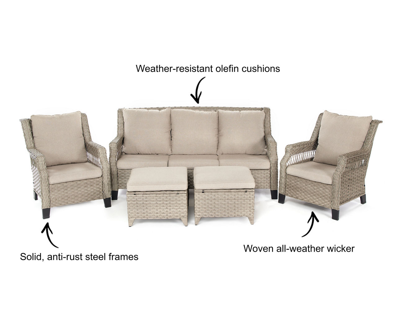Real Living Bancroft 5-Piece Wicker Cushioned Patio Seating Set with Tan Cushions