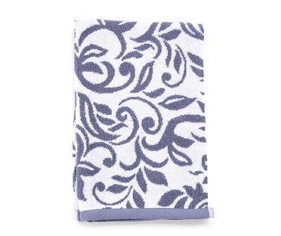 Denim Blue Scrollwork Floral Performance Hand Towel