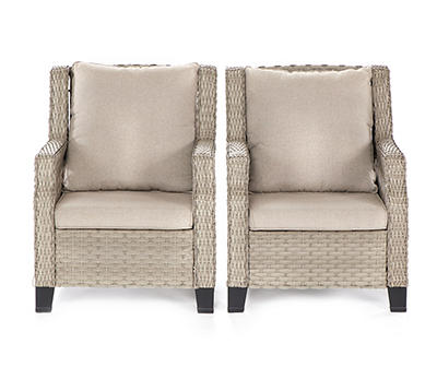 Bancroft Wicker Cushioned Patio Chairs with Tan Cushions, 2-Pack