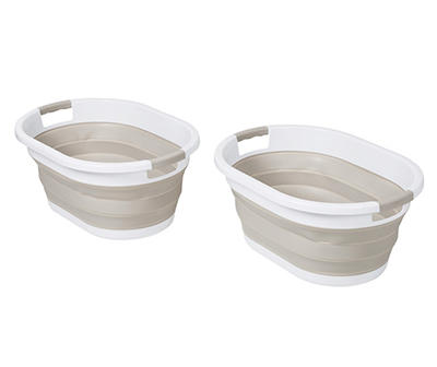 Warm Gray & White Collapsible Laundry Baskets, 2-Pack