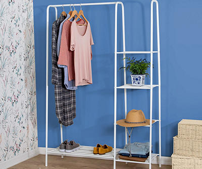 White A-Frame Freestanding Closet With Rack & Shelves