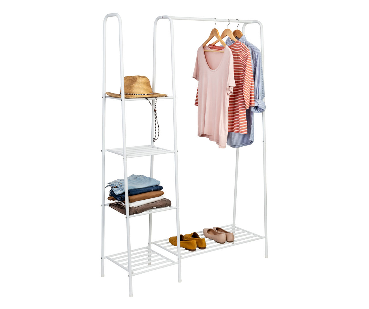 White A-Frame Freestanding Closet With Rack & Shelves