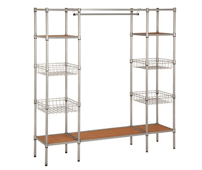 Silver & Brown Box-Frame Freestanding Closet With Shelves