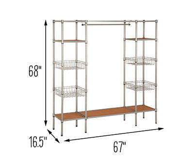 Silver & Brown Box-Frame Freestanding Closet With Shelves
