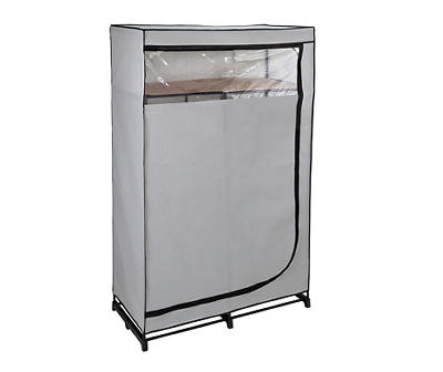 Gray 46" Double-Door Wide Portable Wardrobe With Cover
