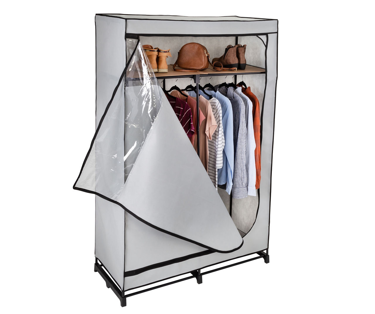 Gray 46 Double Door Wide Portable Wardrobe With Cover