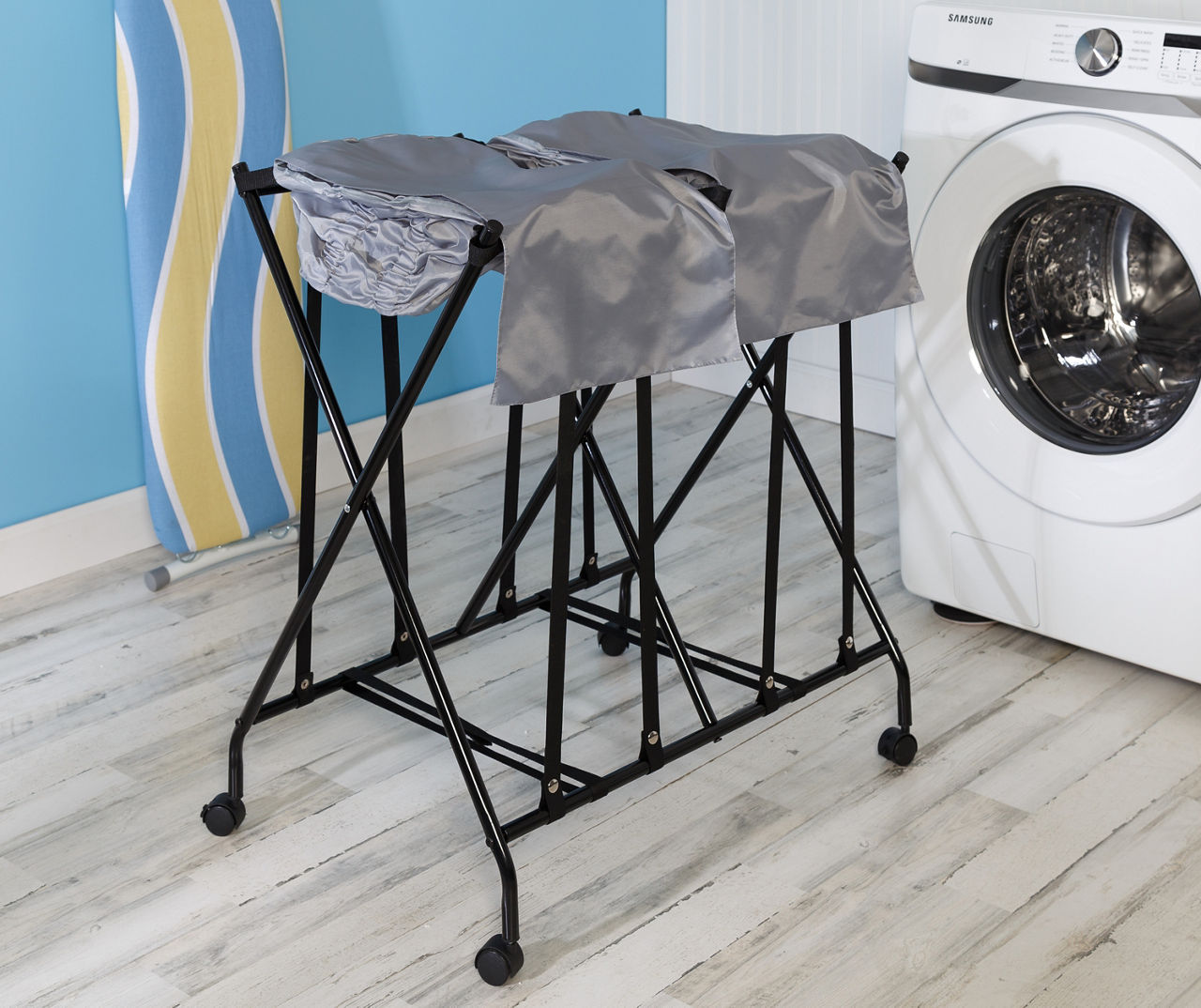 Black & Gray Double Bounce-Back Laundry Hamper
