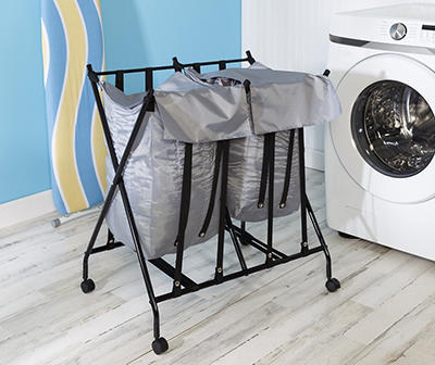Black & Gray Double Bounce-Back Laundry Hamper