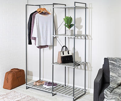 Gray Freestanding Closet With Shelves