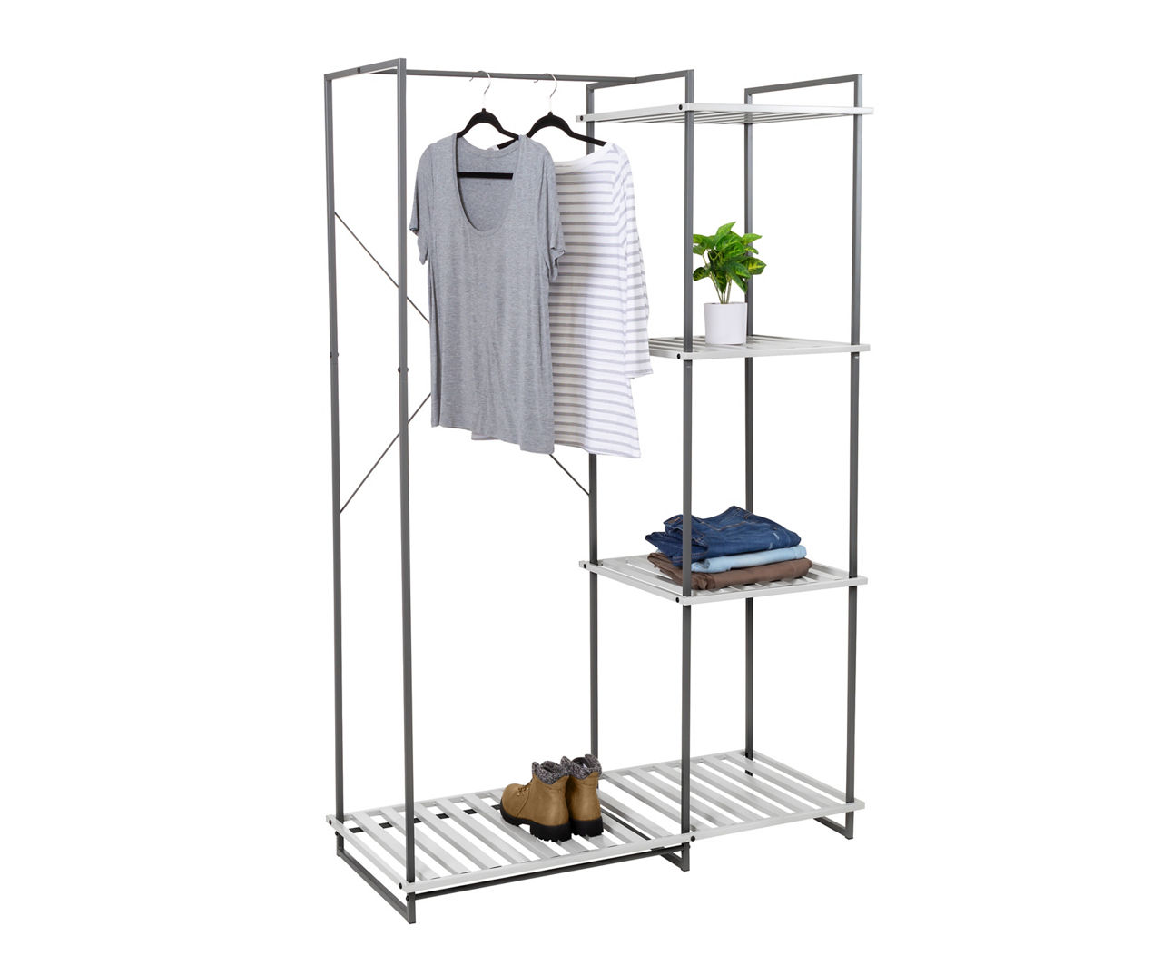 Gray Freestanding Closet With Shelves