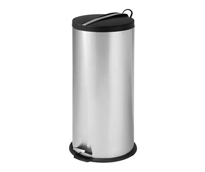 Stainless Steel & Black 8-Gal. Round Pedal Trash Can