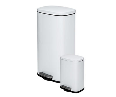 White Stainless Steel Rectangular 2-Piece Pedal Trash Can Set