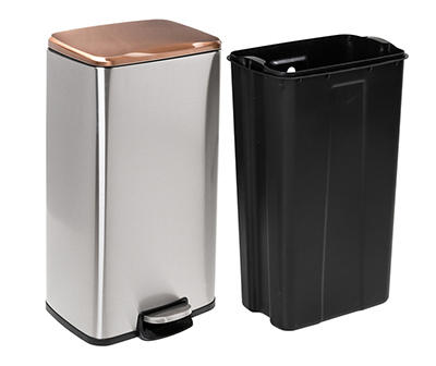 Silver & Rose Gold Stainless Steel 2-Piece Pedal Soft-Close Trash Can Set