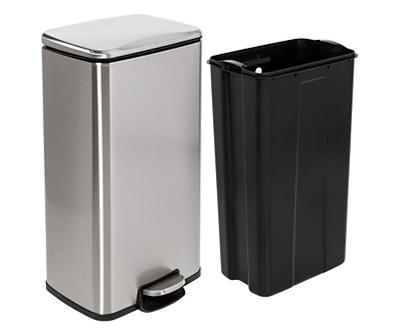 Stainless Steel Rectangular 2-Piece Pedal Soft-Close Trash Can Set